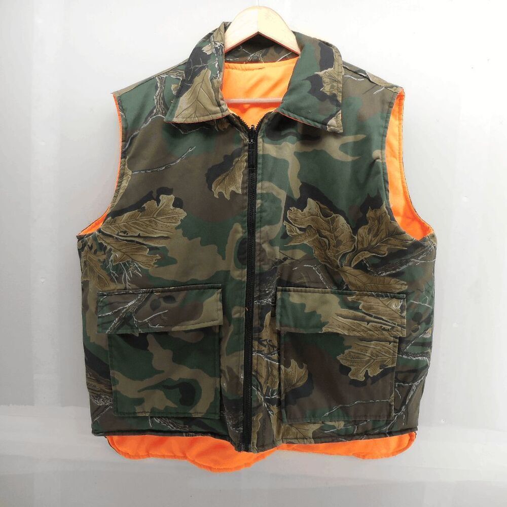 Northwest Territory Vest Mens XL Woodland Camo Hunting Orange Reversible EUC‎